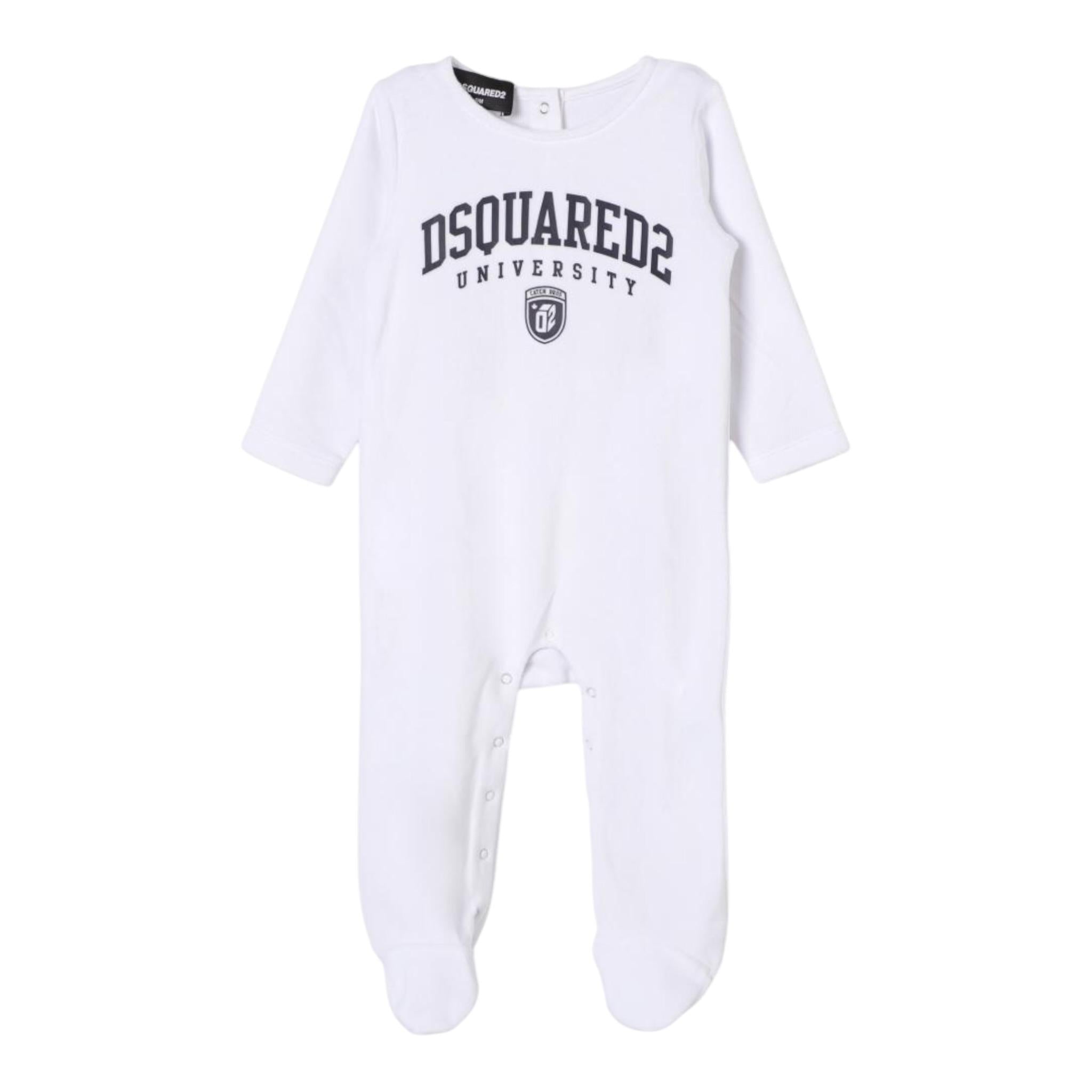 Dsquared2 Tutina Tinta Unita con Stampa per Neonato DQ2506 BIANCO DSQUARED2 