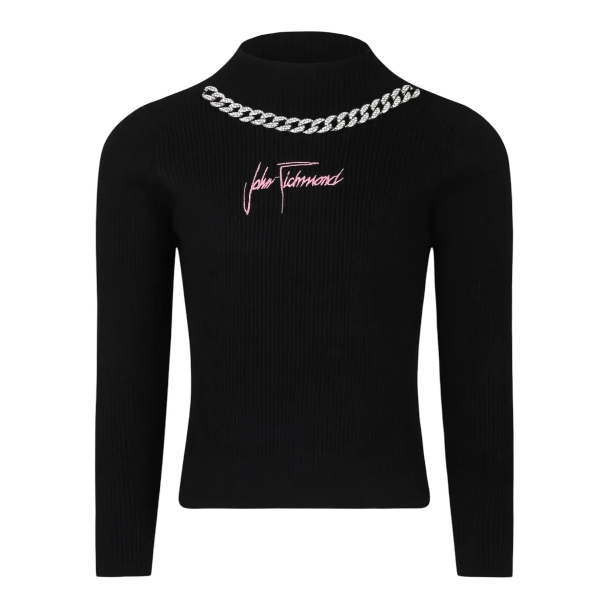 JOHN RICHMOND maglia mezza collo tinta unita con applicazioni Nero per Bambina RGA24080MAXX NERO JOHN RICHMOND 