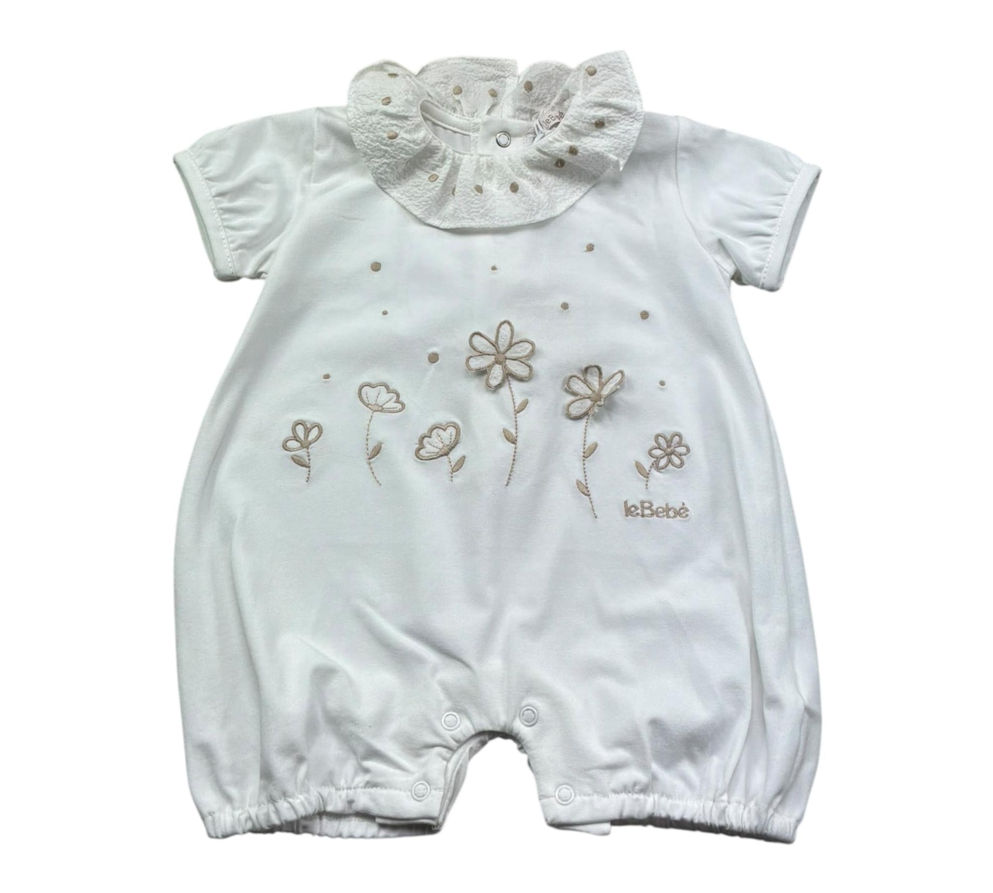 Le Bebe Pagliaccetto Mezza Manica Tinta Unita con Ricami per Neonata LBG6306 BIANCO LE BEBE 