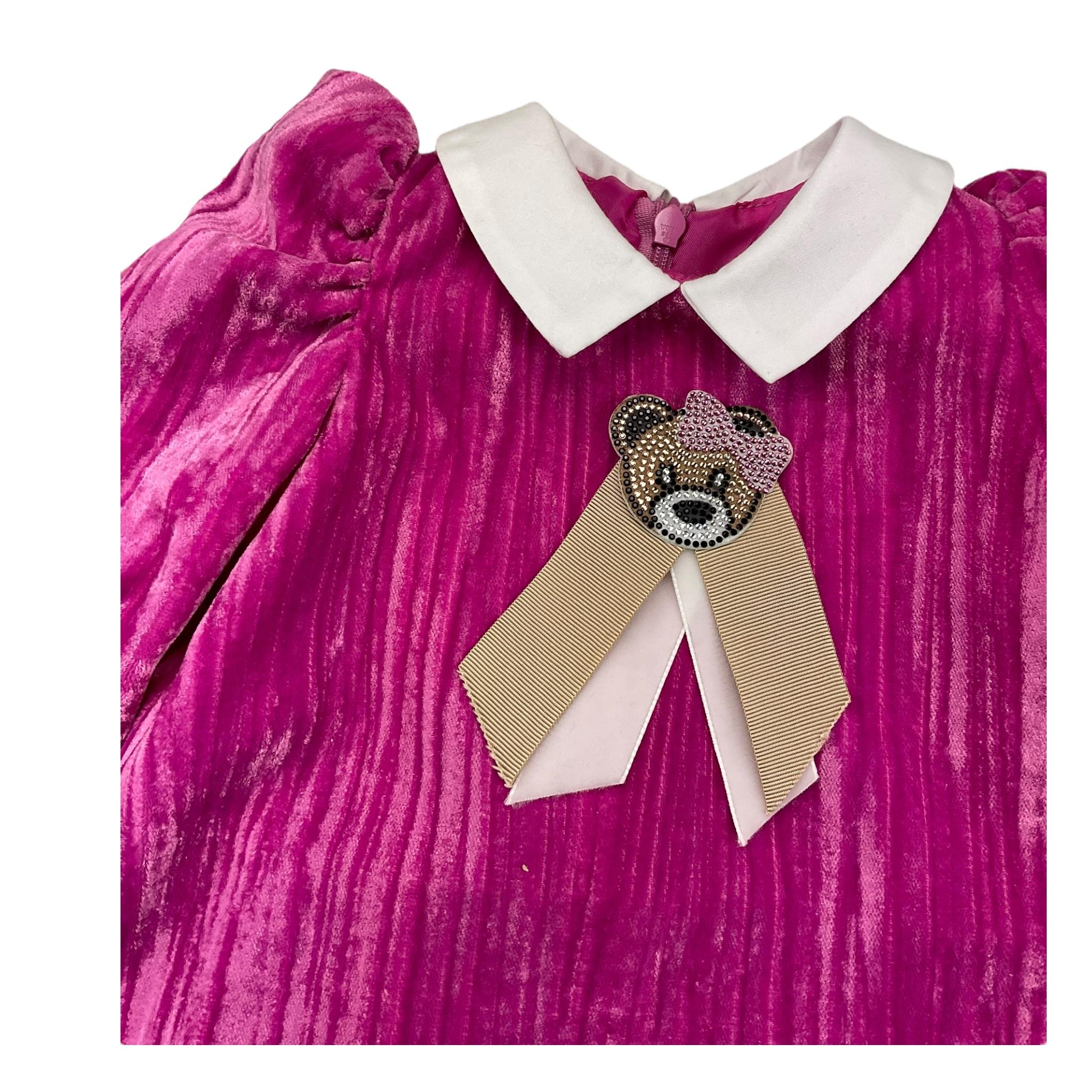 PETIT abito manica lung tinta unita in velluto Fuxia per Neonata S2016323 FUXIA PETIT 