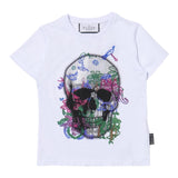 Philipp Plein Einfarbiges Rundhals-T-Shirt mit Glitzer-Print Weiß für Jungen