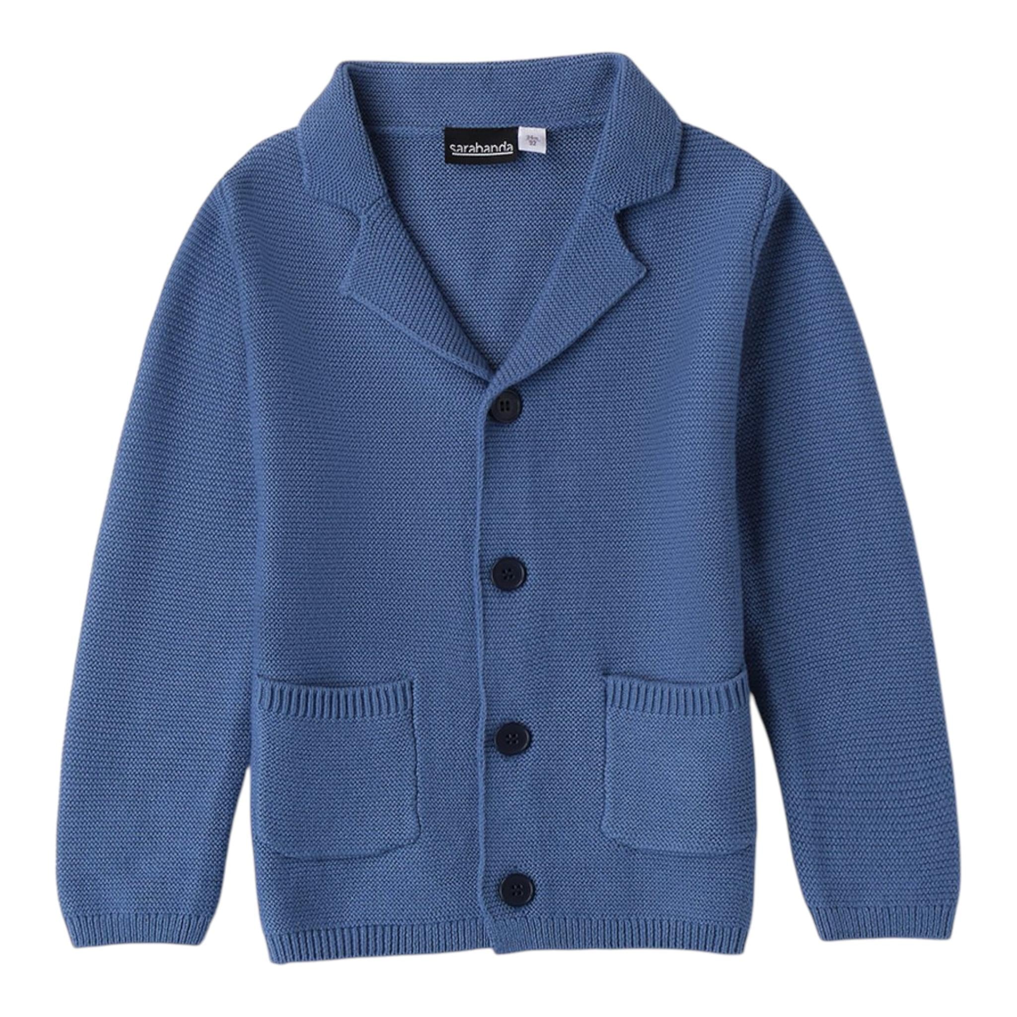 SARABANDA cardigan tinta unita con bottoni e toppe Blu per Neonato A104 BLU SARABANDA 