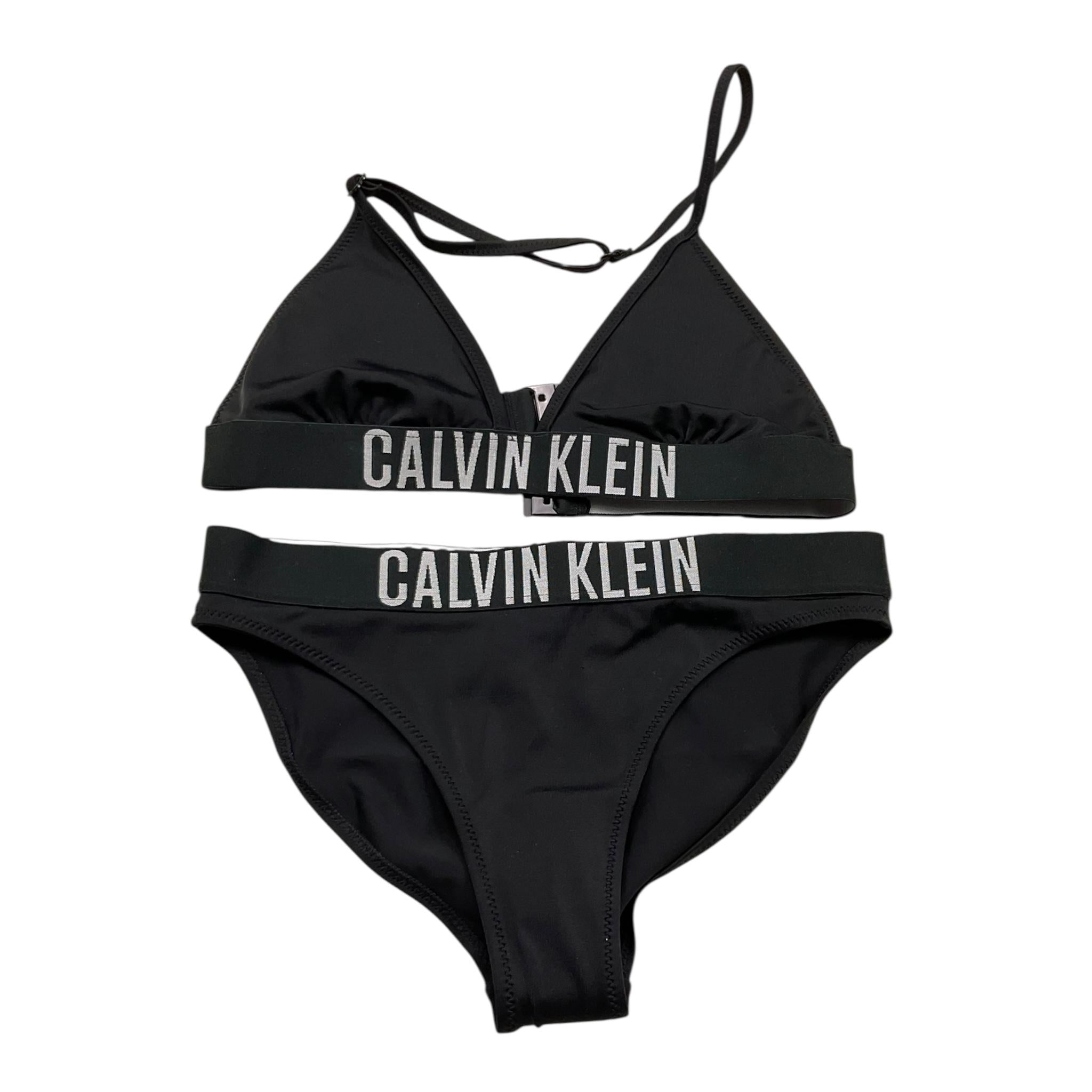 Calvin Klein Costume 2 Pezzi Triangolo-Mutandina Tinta Unita con Logo per Bambina KY0KY00091 NERO CALVIN KLEIN 