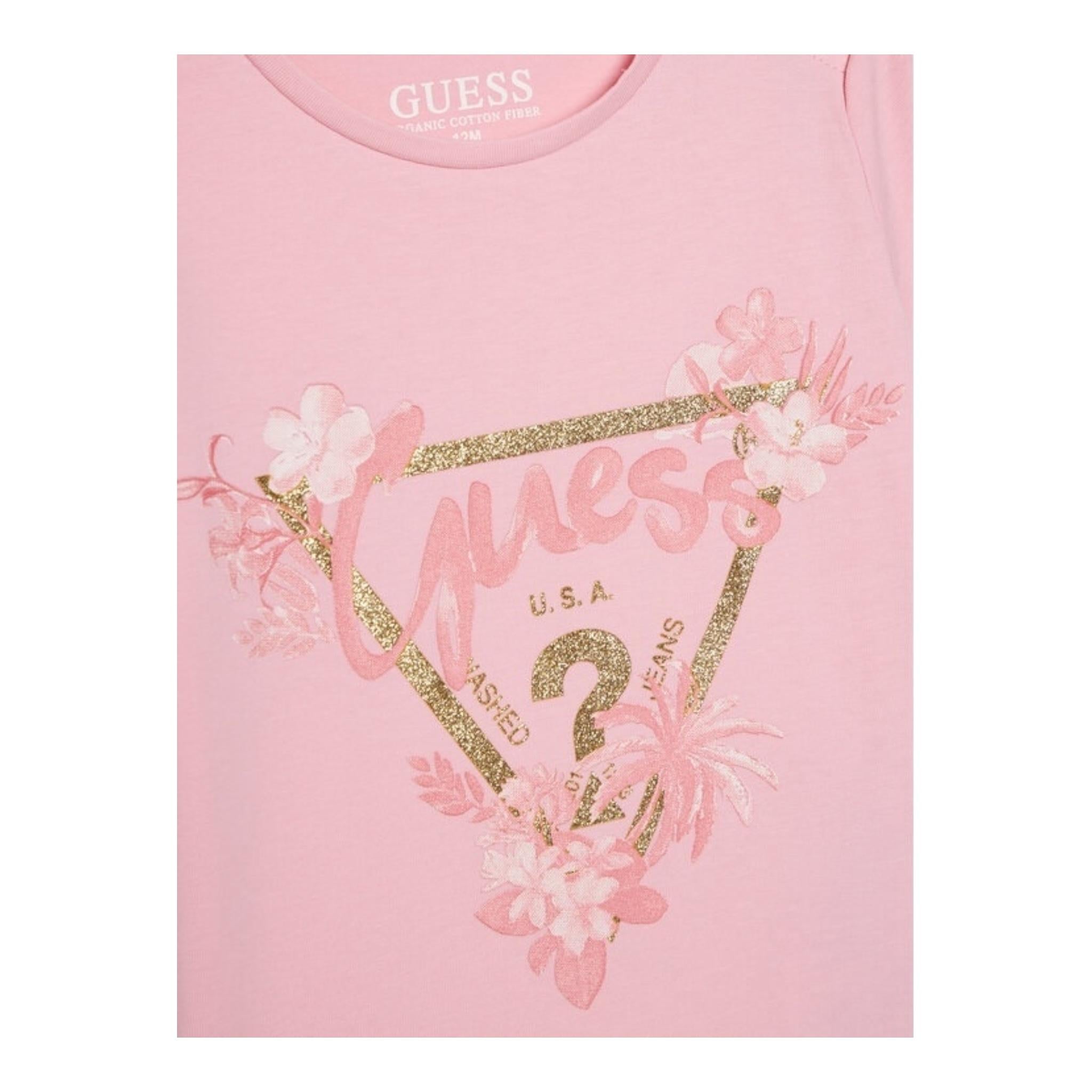 Guess T-Shirt Girocollo Tinta Unita con Stampa per Neonata A5GI03K6YW4 ROSA GUESS 