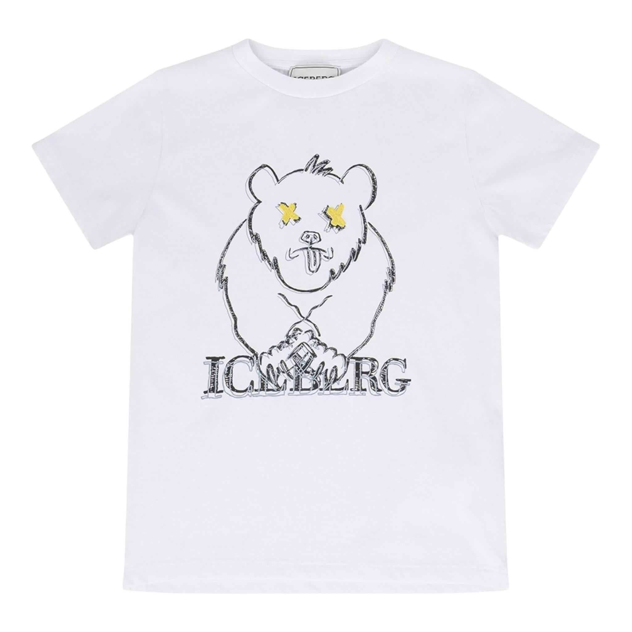 Iceberg T-Shirt Girocollo Tinta Unita con Stampa per Bambino TSICE5106J BIANCO ICEBERG 