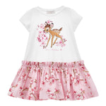 Monnalisa Abito Tinta Unita con Fantasia Fiori per Bambina 11E906XX BIANCO/ROSA MONNALISA 