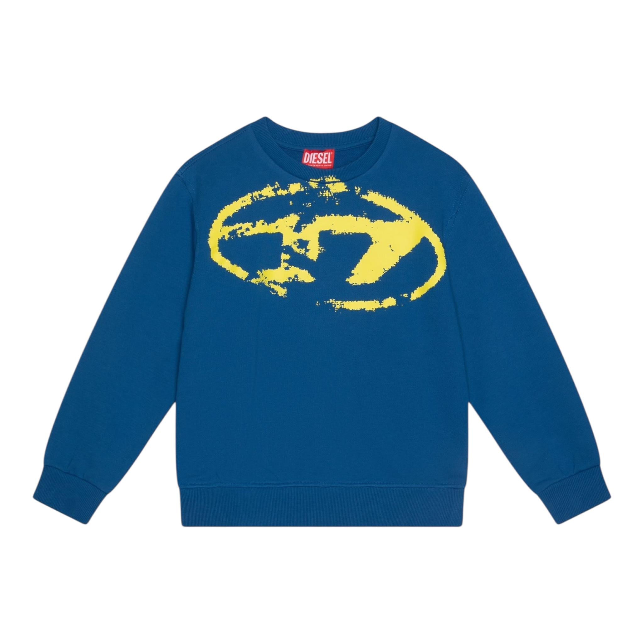 Diesel Felpa Chiusa Girocollo Tinta Unita con Stampa per Bambino J02213 BLU DIESEL 