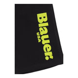 Blauer Bermuda aus einfarbigem Fleece mit schwarzem Logo-Print für Jungen