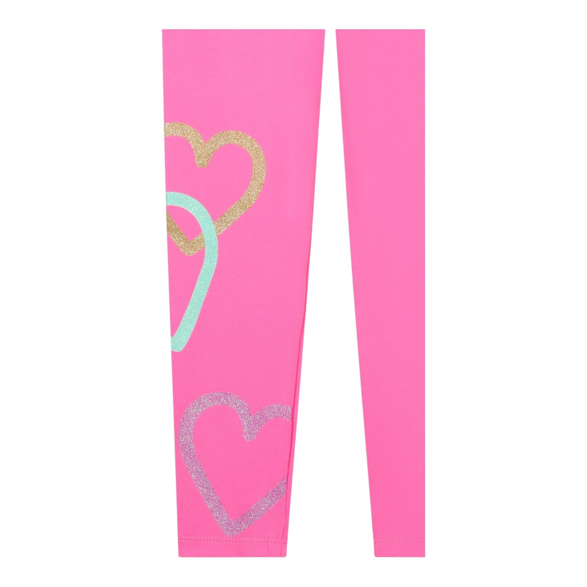 BillIEBLUSH leggins tinta unita con stampe cuori Rosa fluo per Bambina U20443 ROSA FLUO BillIEBLUSH 