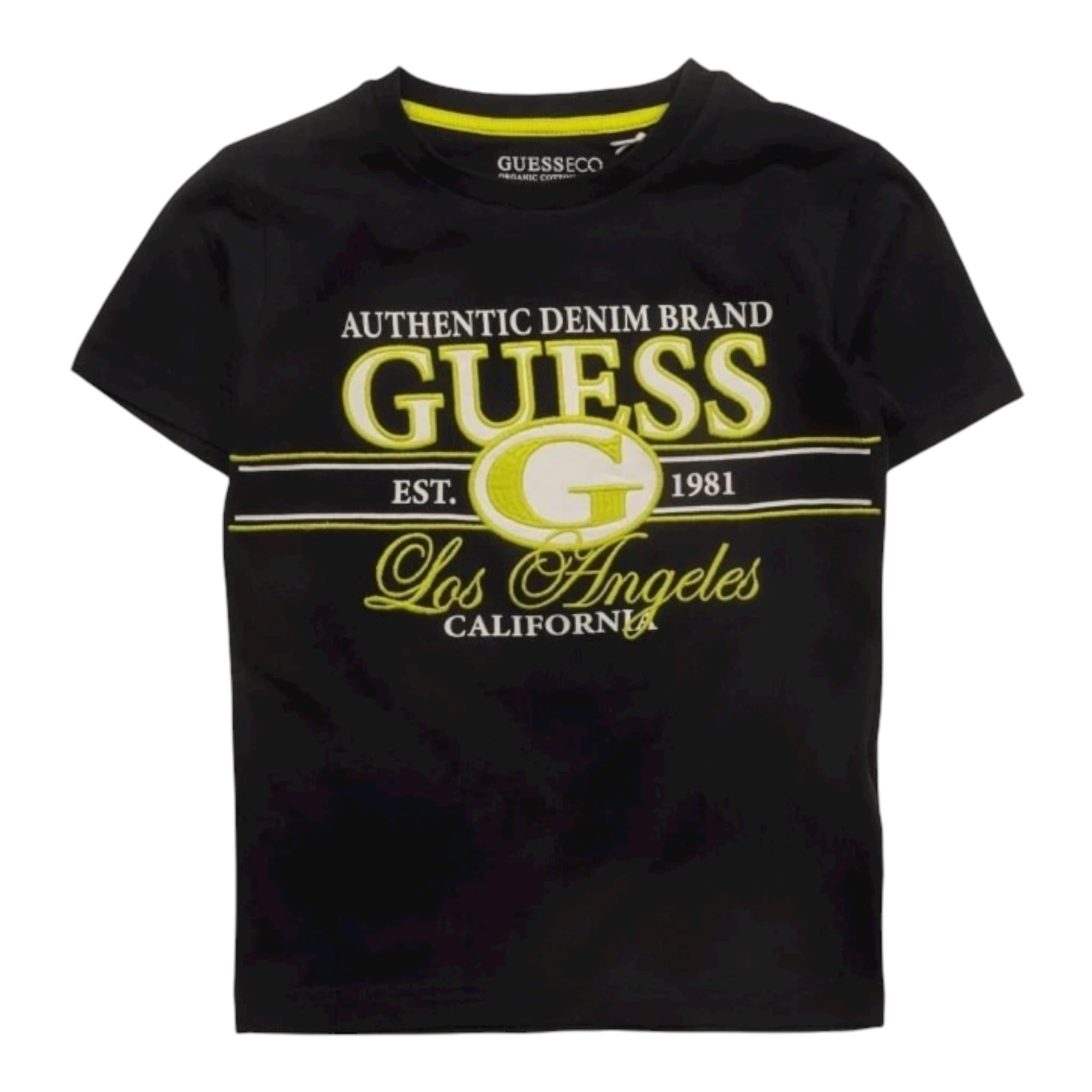 Guess T-Shirt Girocollo Tinta Unita con Stampe per Bambino N5RI23K8HM4J BLU GUESS 