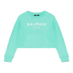 Balmain Felpa Tinta Unita Girocollo con Logo per Bambina BW4A70 VERDE ACQUA BALMAIN 