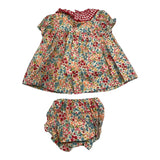Valentina Bebes Set Kleid-Coulotte Einfarbig mit Beige Print für Baby Mädchen
