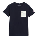 Tommy Hilfiger T-Shirt Girocollo Tinta Unita con Taschino per Bambino KB0KB09094 BLU TOMMY HILFIGER 