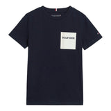 Tommy Hilfiger T-Shirt Girocollo Tinta Unita con Taschino per Bambino KB0KB09094 BLU TOMMY HILFIGER 
