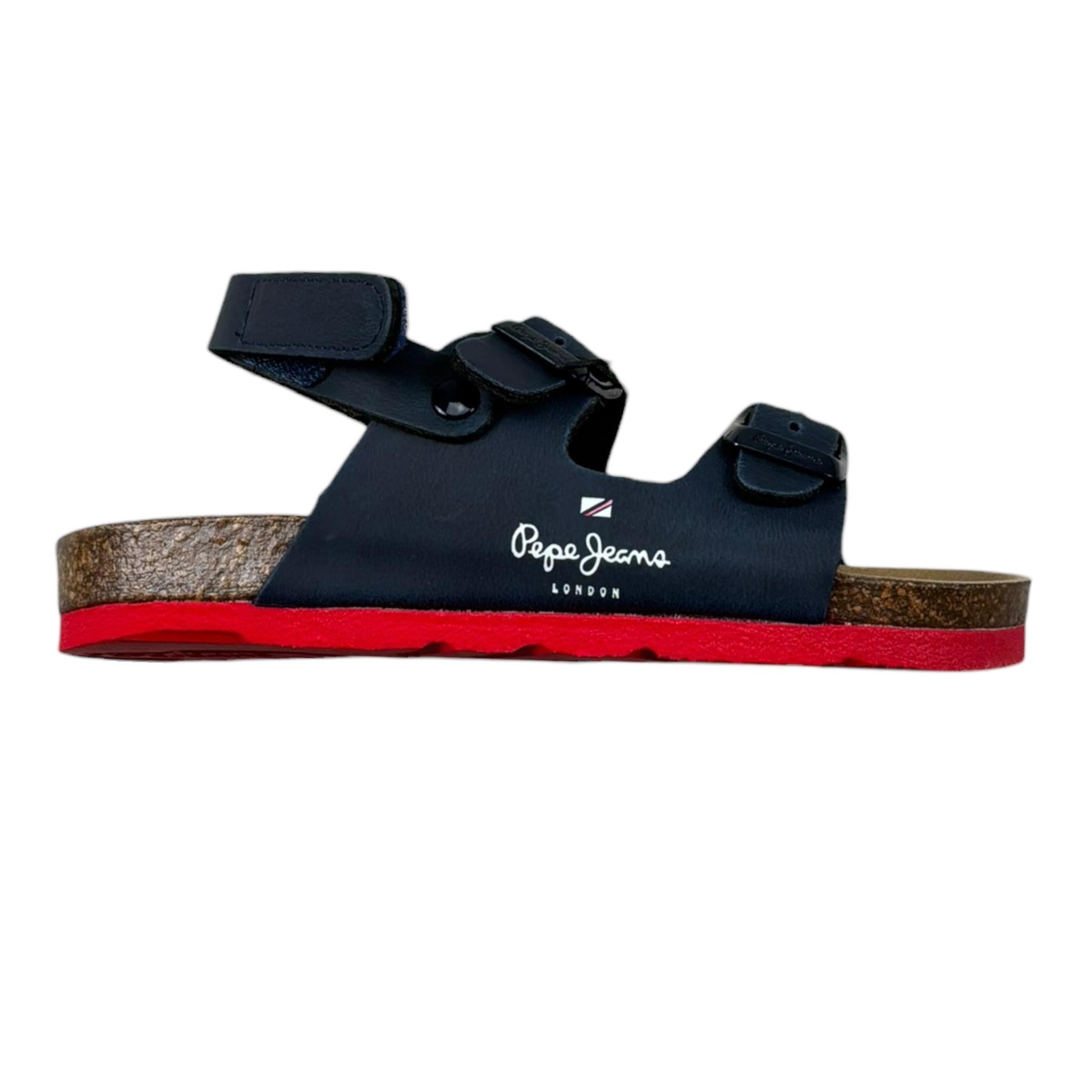 Pepe Jeans Sandalo Tinta Unita con Logo per Bambino PBS90056 BLU PEPE JEANS 