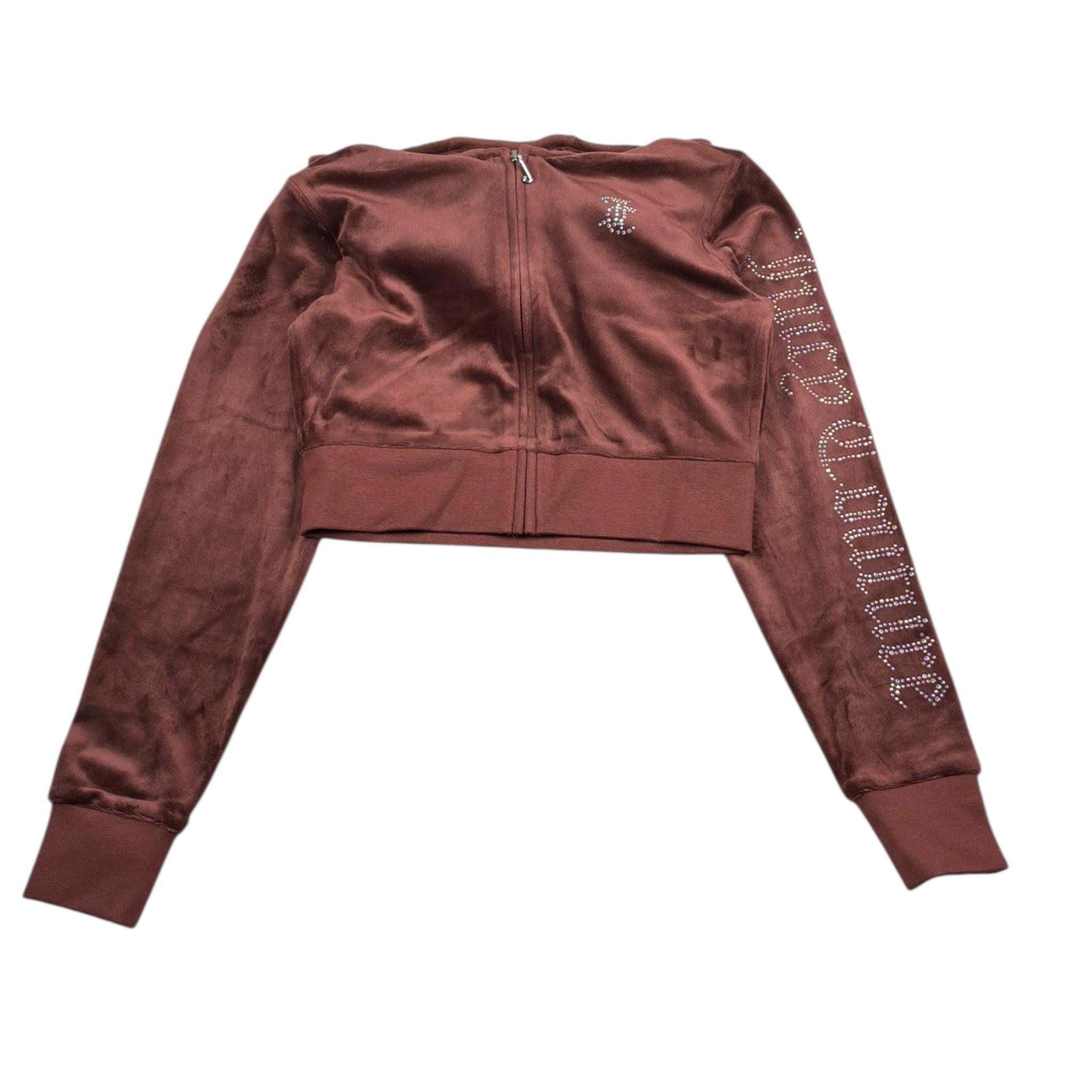 Juicy Couture Felpa Tinta Unita con Zip E Cappuccio In Velluto per Bambina JBX6600 MARRONE JUICY COUTURE 