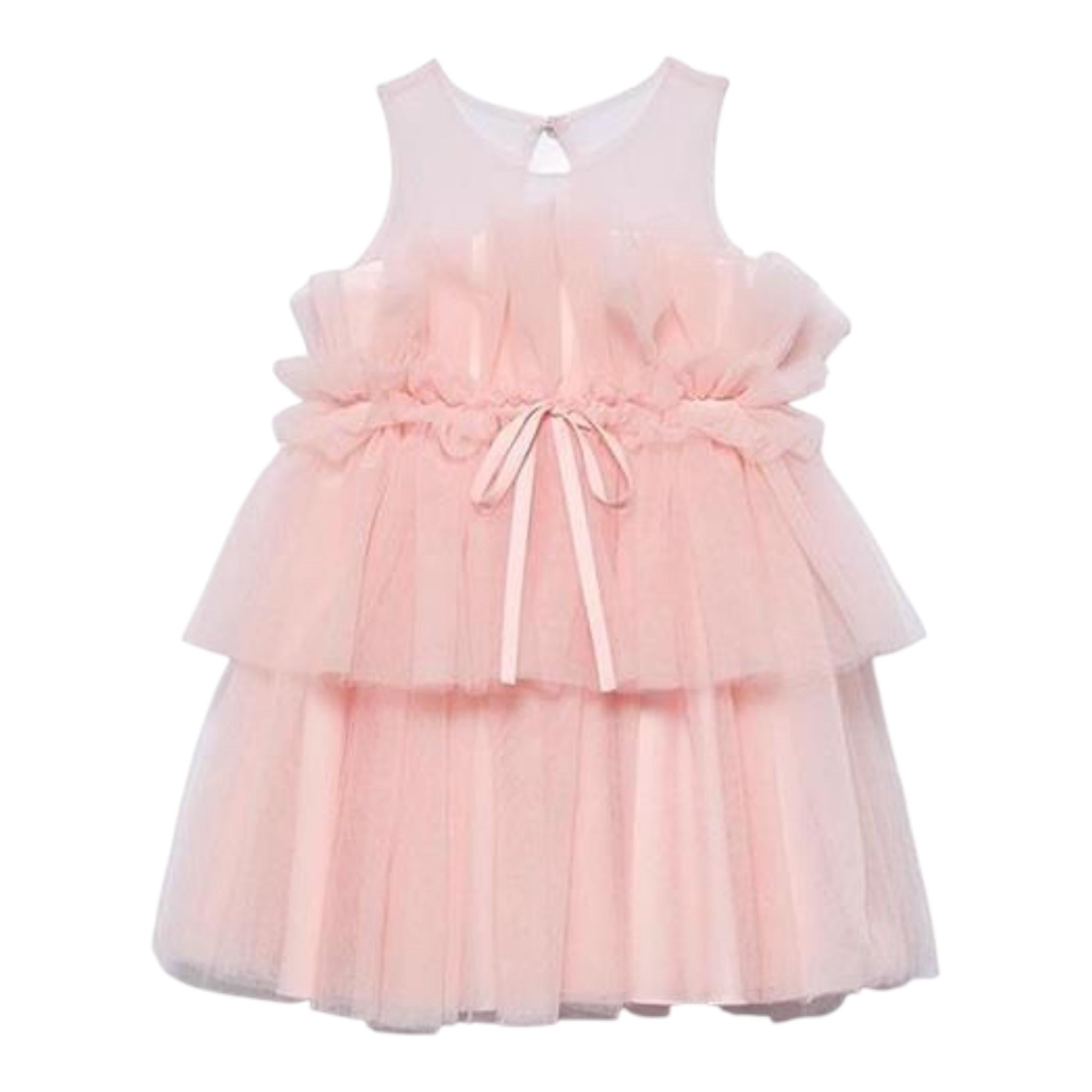 Abel & Lula Abito Tinta Unita Giromanica con Tulle per Bambina 5036 ROSA ABEL & LULA 