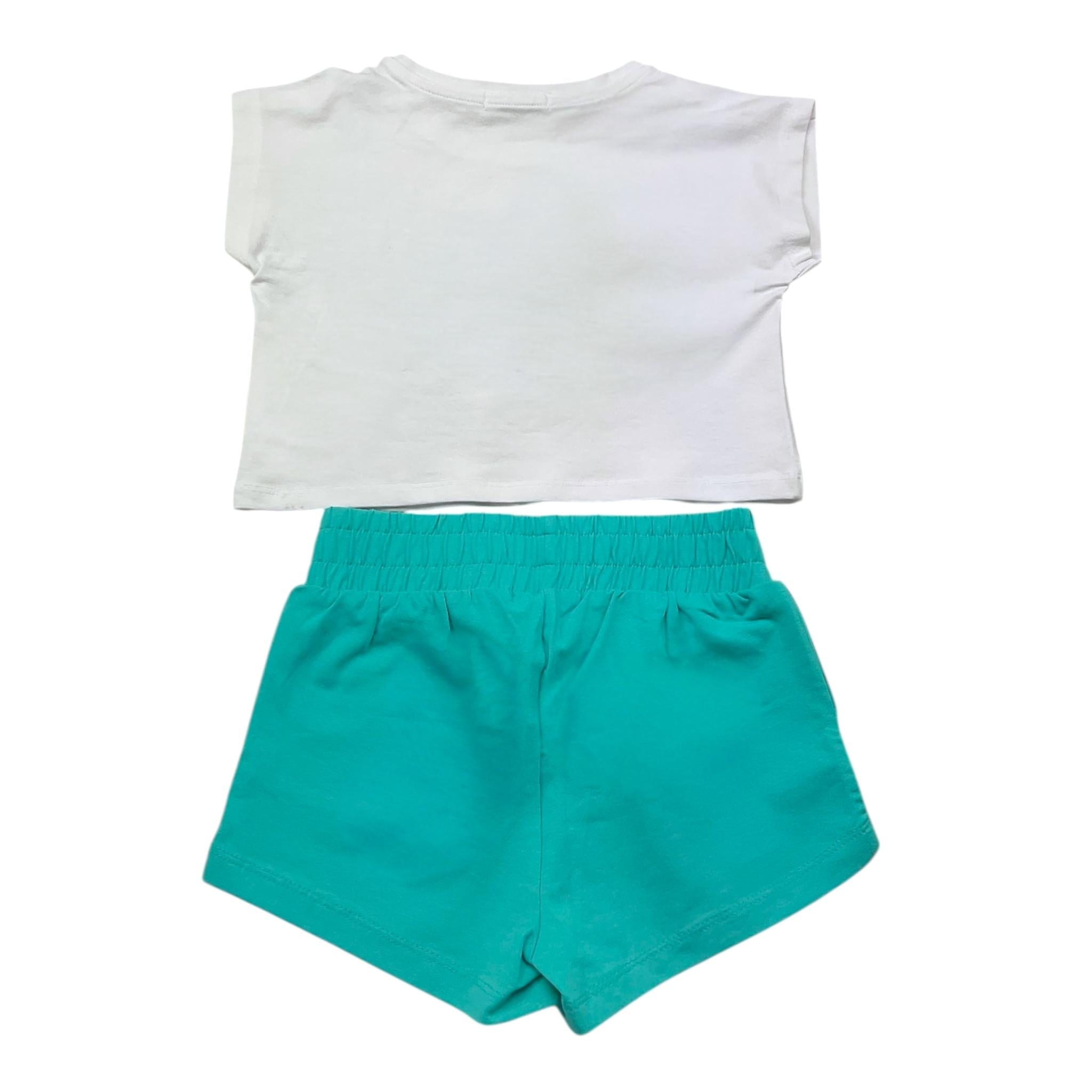 Fun & Fun Completo 2 Pezzi Bicolore T-Shirt-Shorts per Bambina FBCM01382 BIANCO/VERDE FUN & FUN 