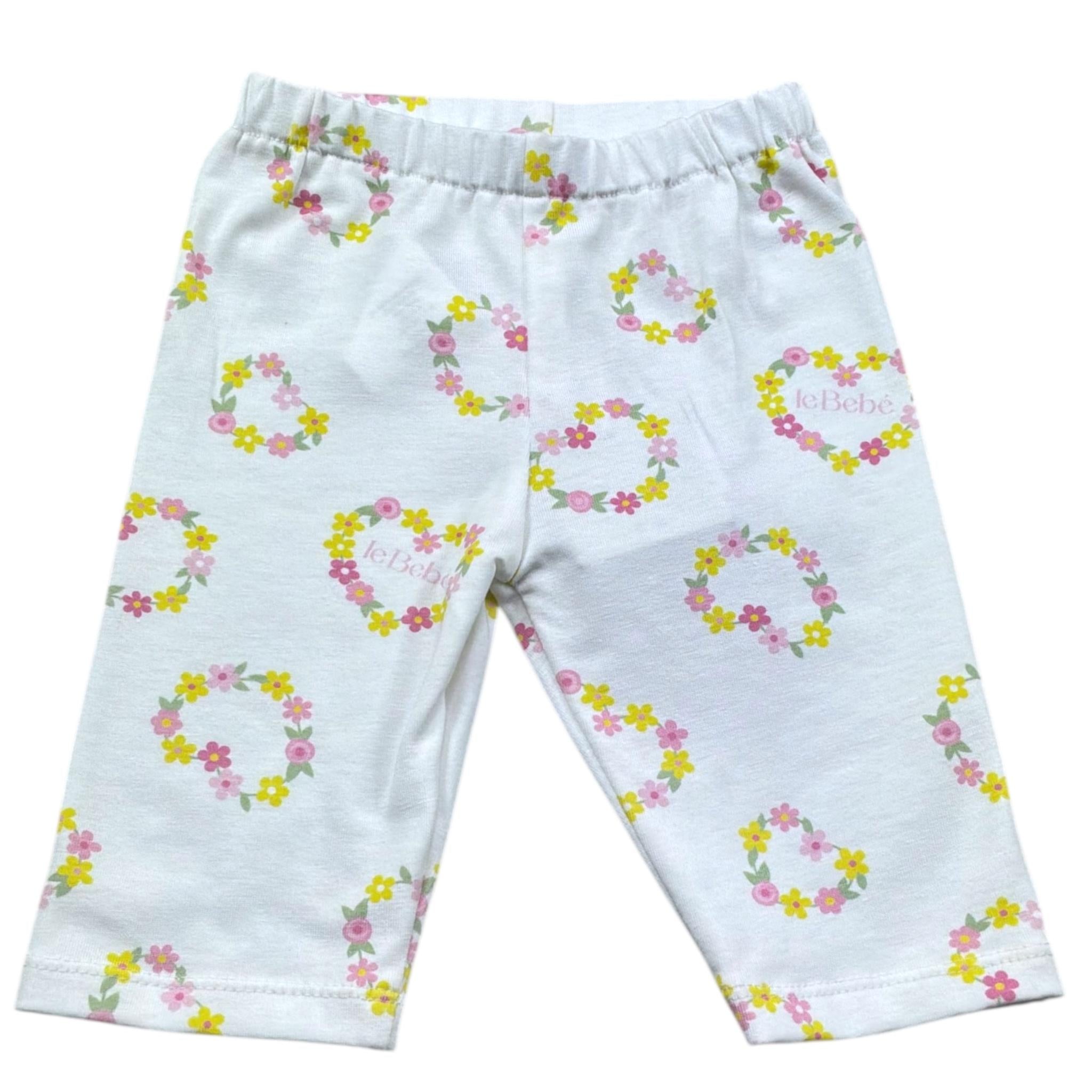 Le Bebe Leggins Tinta Unita con Stampa Fiori per Neonata LBG6264 BIANCO LE BEBE 