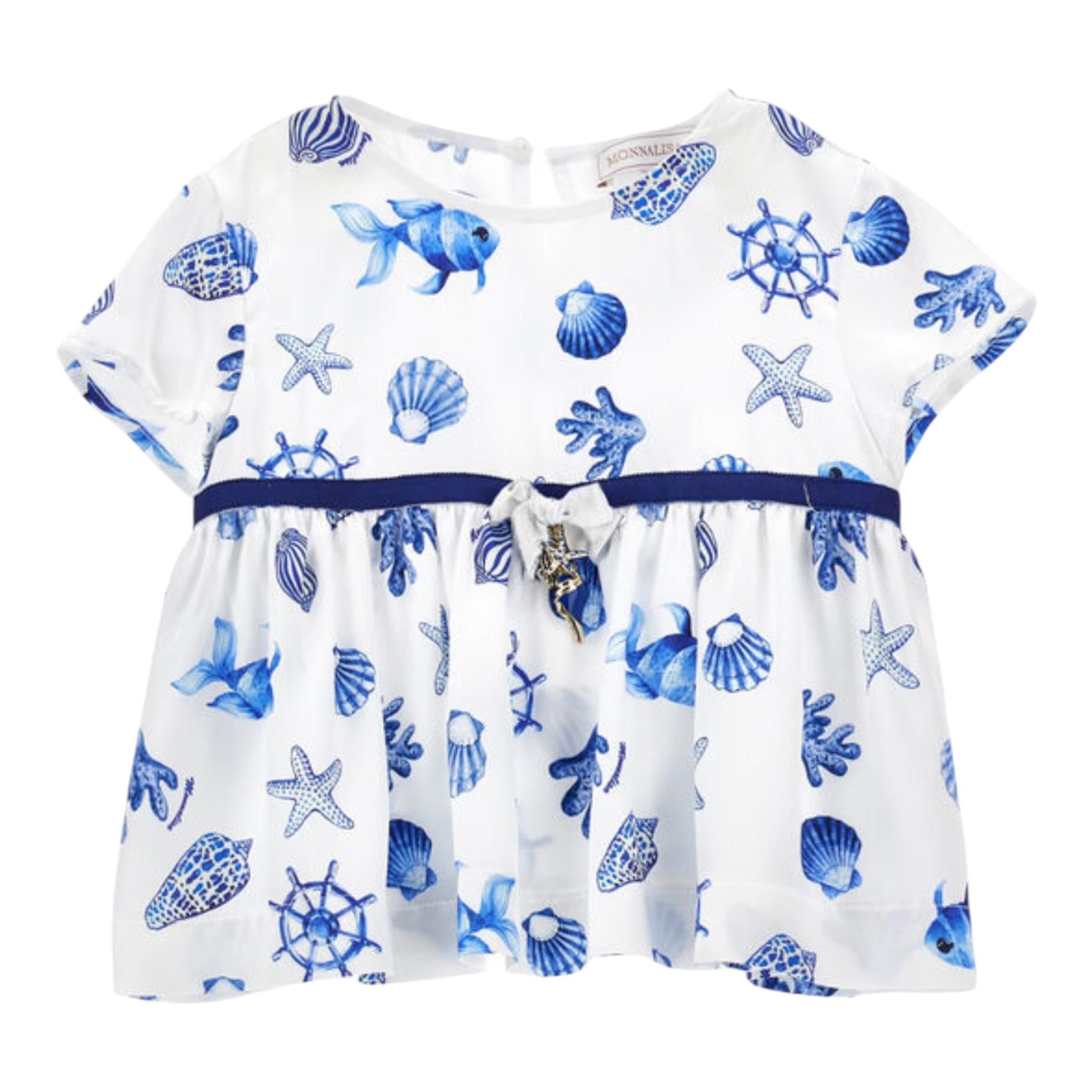 Monnalisa Camicia Tinta Unita con Fantasia per Neonata 11C303N BIANCO MONNALISA 
