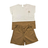 Minimum Komplettes 2-teiliges T-Shirt-Bermuda, zweifarbig, weiß/beige, für Neugeborene