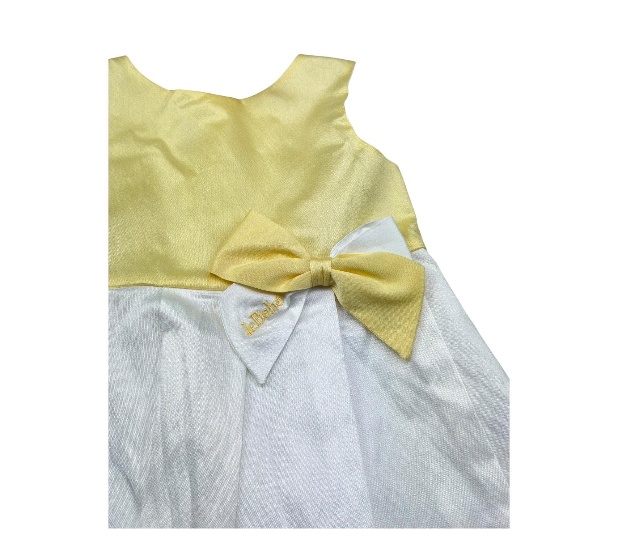 Le Bebe Abito Giromanica Tinta Unita con Fiocco per Bambina LBG0701J BIANCO/GIALLO LE BEBE 
