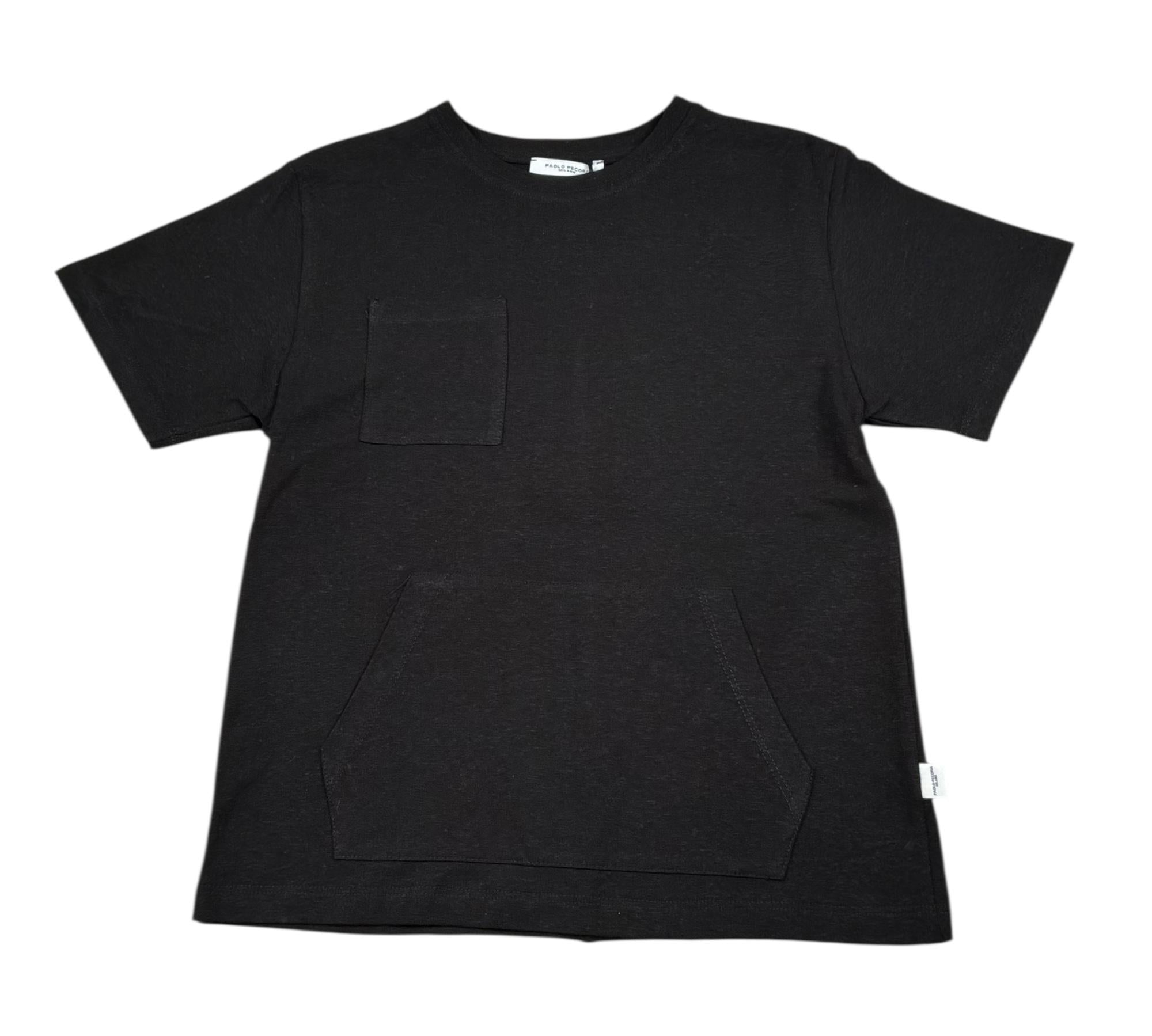 Paolo Pecora T-Shirt Girocollo Tinta Unita con Taschino per Bambino PP4370 NERO PAOLO PECORA 