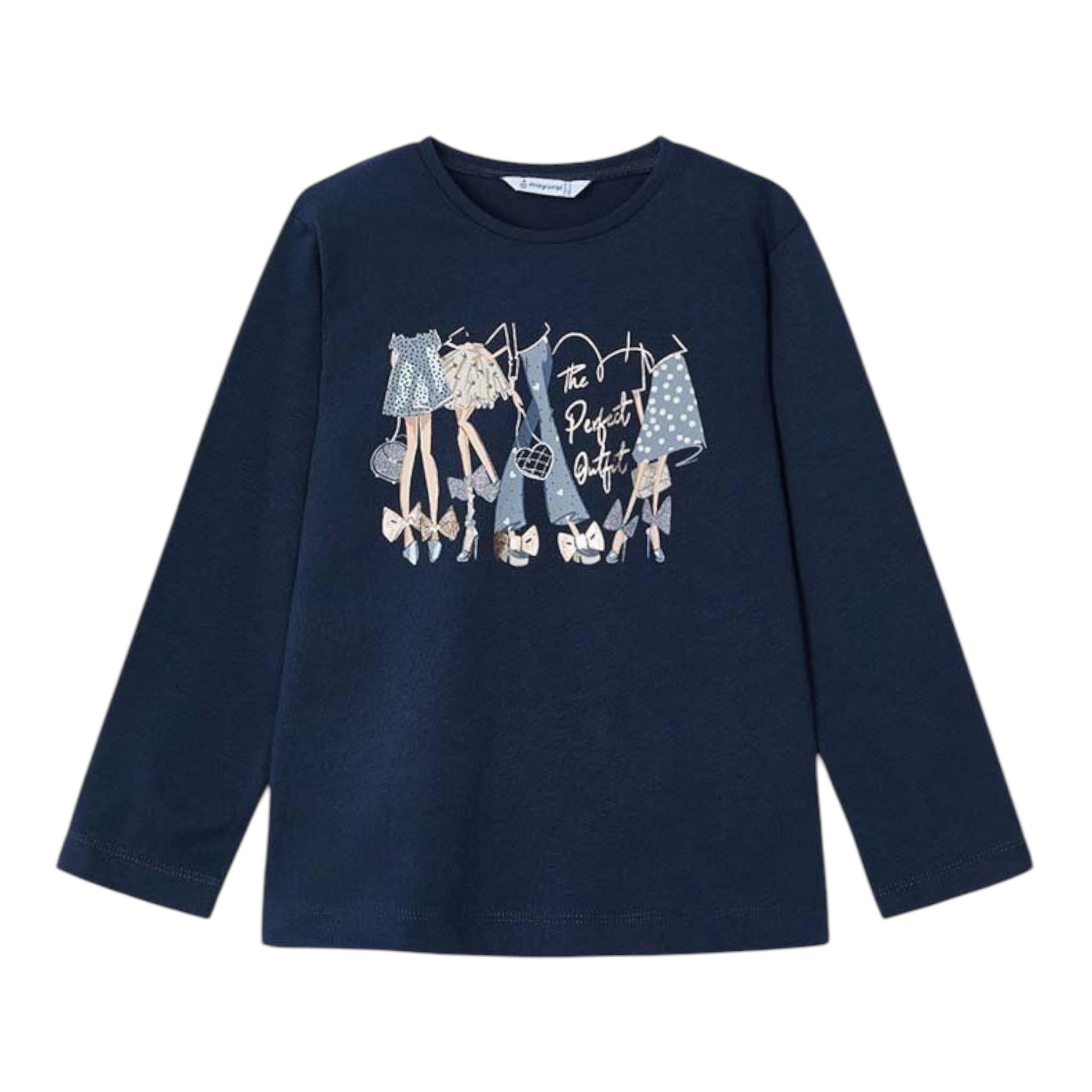 MAYORAL shirt girocollo tinta unita con stampa in contrasto Blu per Bambina 4072 BLU MAYORAL 