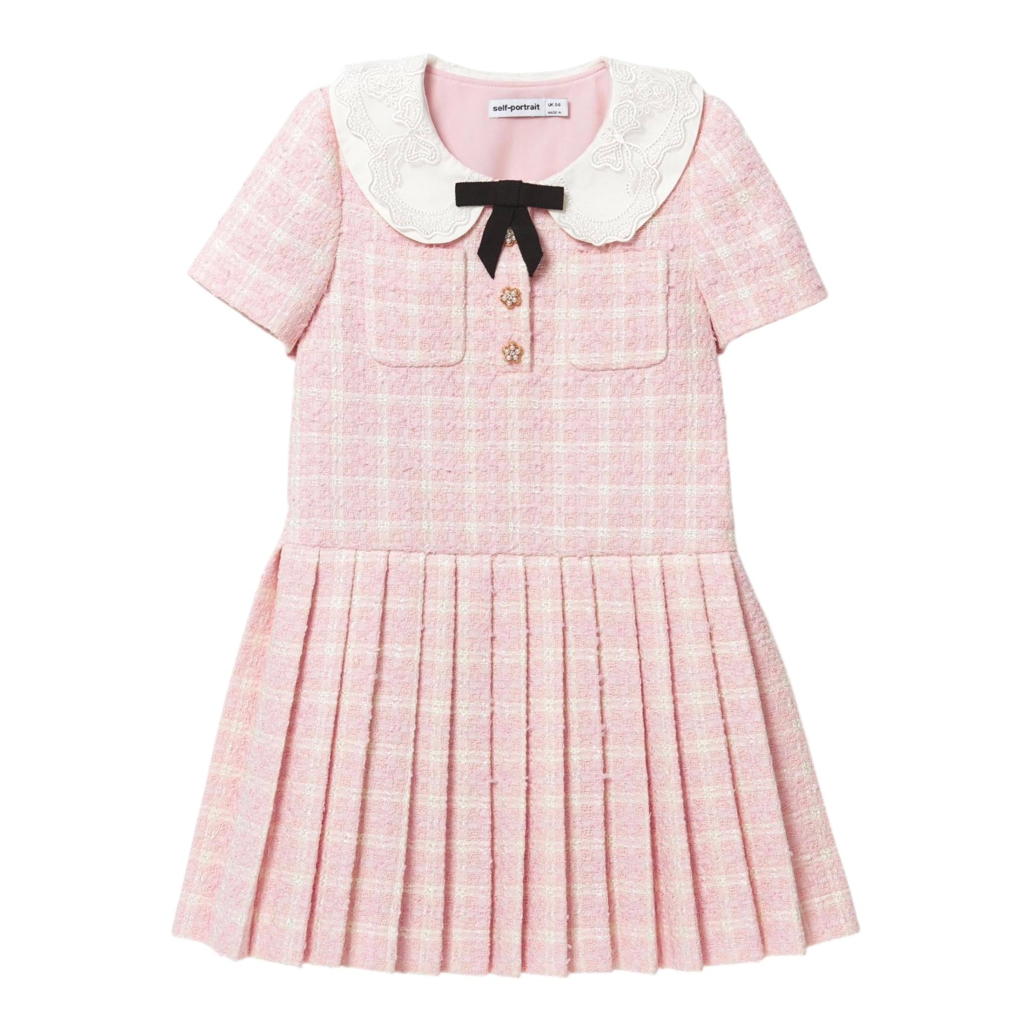 SELF-PORTRAIT abito mezza manica tinta unita cn colletto e fiocco in contrasto Rosa per Bambina PF24725S ROSA SELF-PORTRAIT 