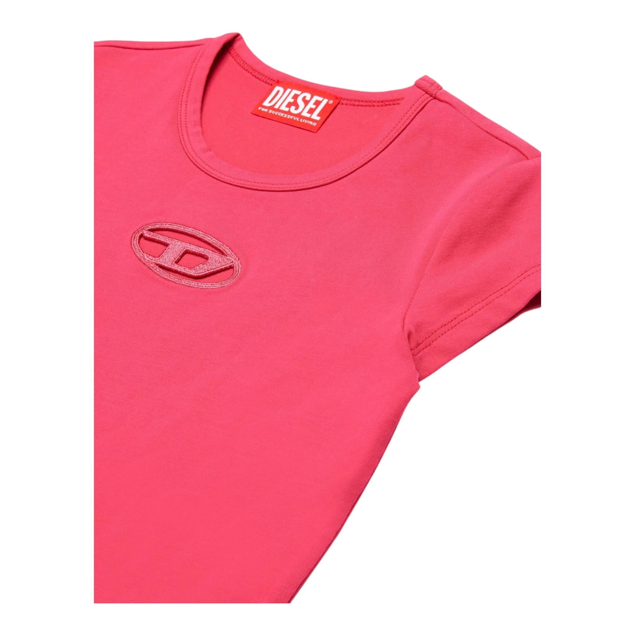 Diesel T-Shirt Girocollo Tinta Unita con Logo per Bambina J01830 FUXIA DIESEL 