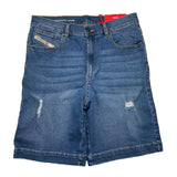 Diesel Bermuda Denim Einfarbig Verstellbarer Bund Risse Blau Für Jungen