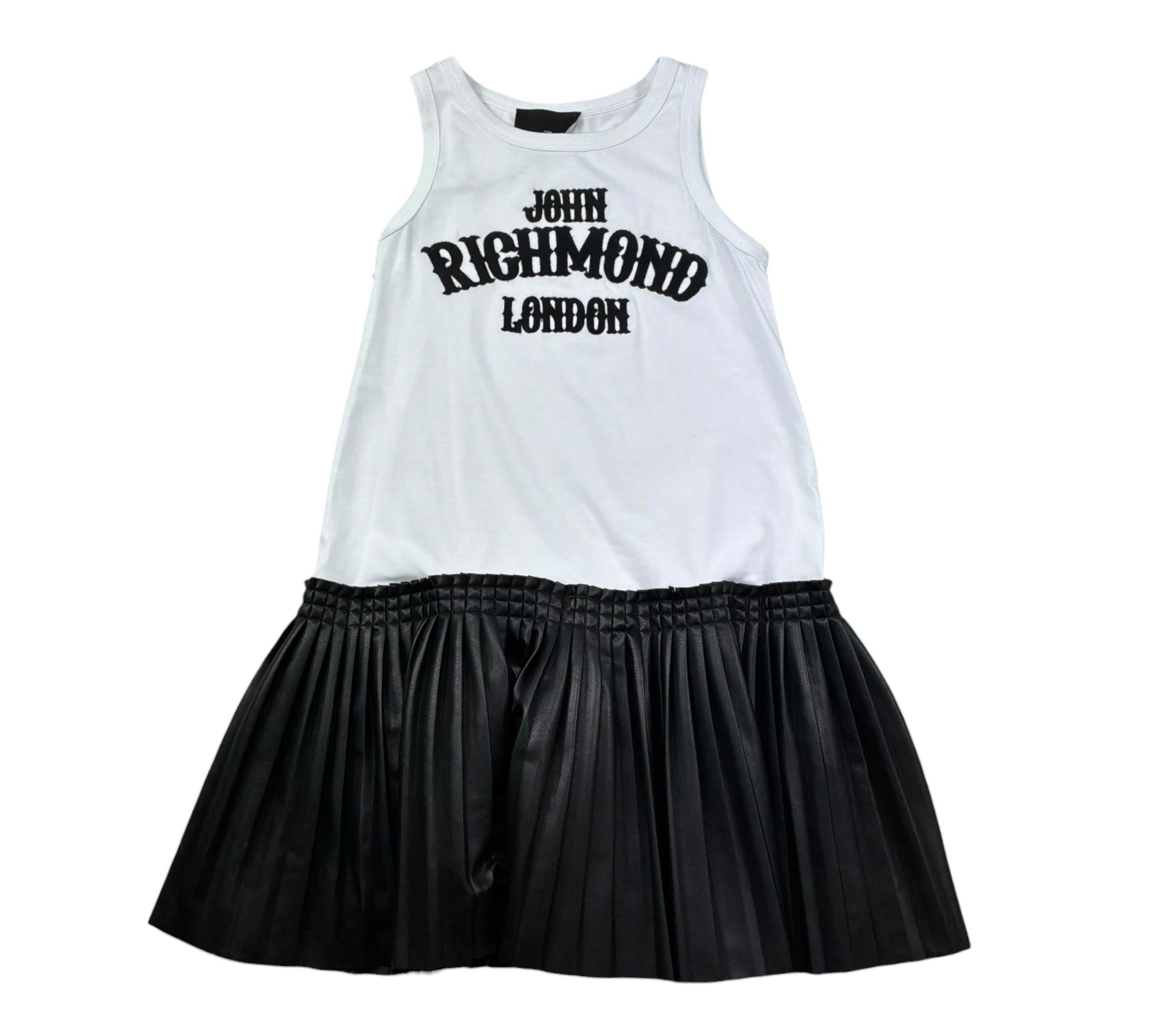 John Richmond Abito Giromanica Tinta Unita Bicolore per Bambina RGP26061VE BIANCO/NERO JOHN RICHMOND 
