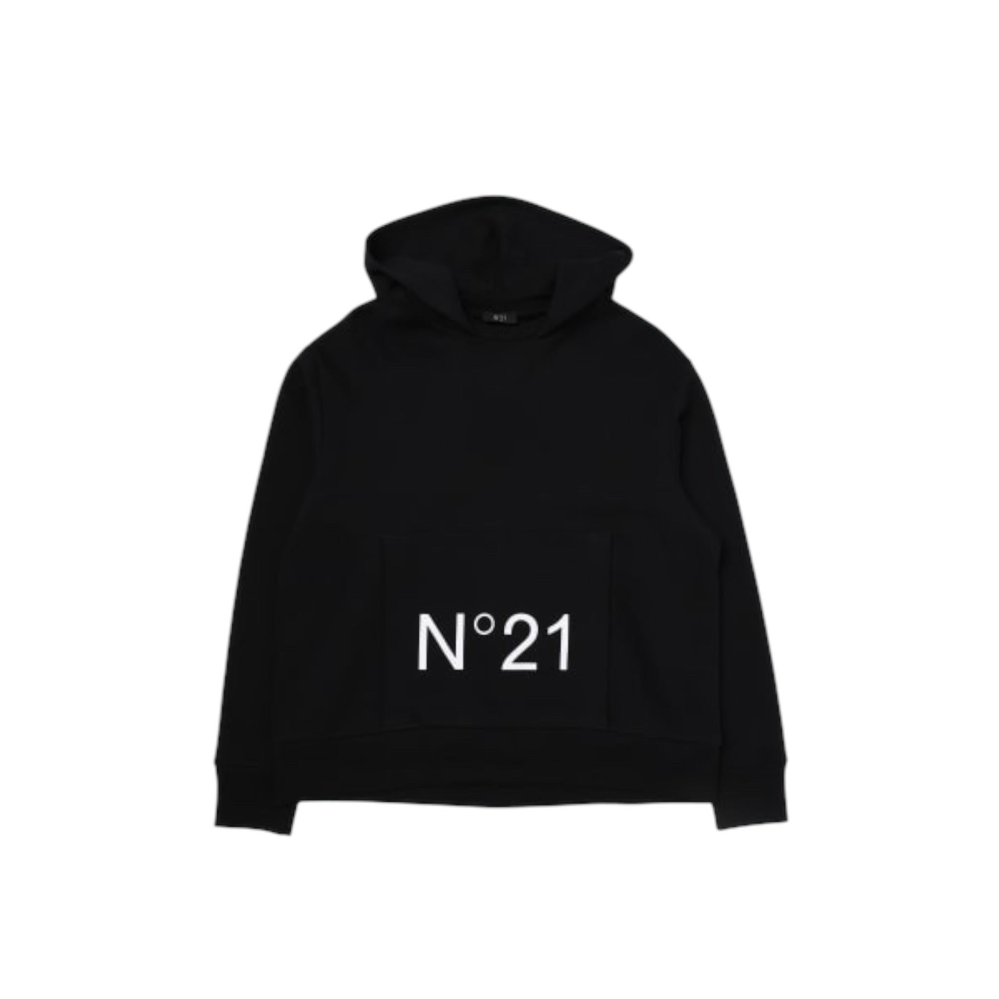 N°21 felpa tinta unita con cappuccio e logo Nero per Bambino N21893 NERO N°21 