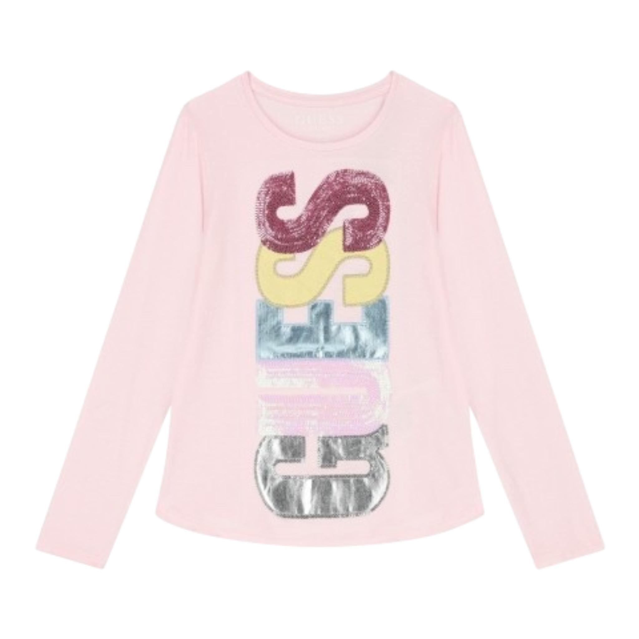 GUESS shirt girocollo tinta unita con stampa Rosa per Neonata K4YI06KAPO0 ROSA GUESS 