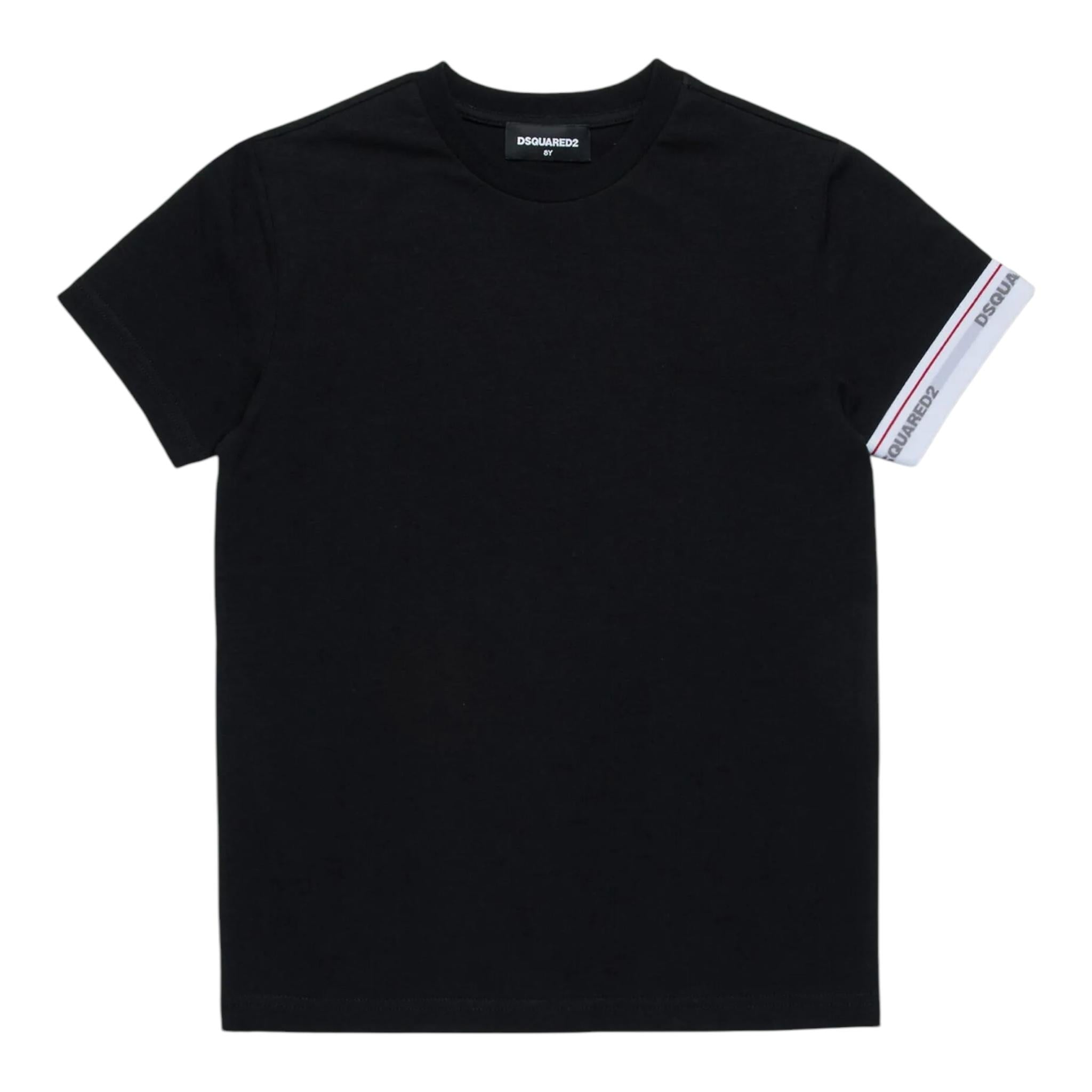 DSQUARED2 t-shirt girocollo tinta unita con logo alla manica Nero per Bambino DQ2480 NERO DSQUARED2 