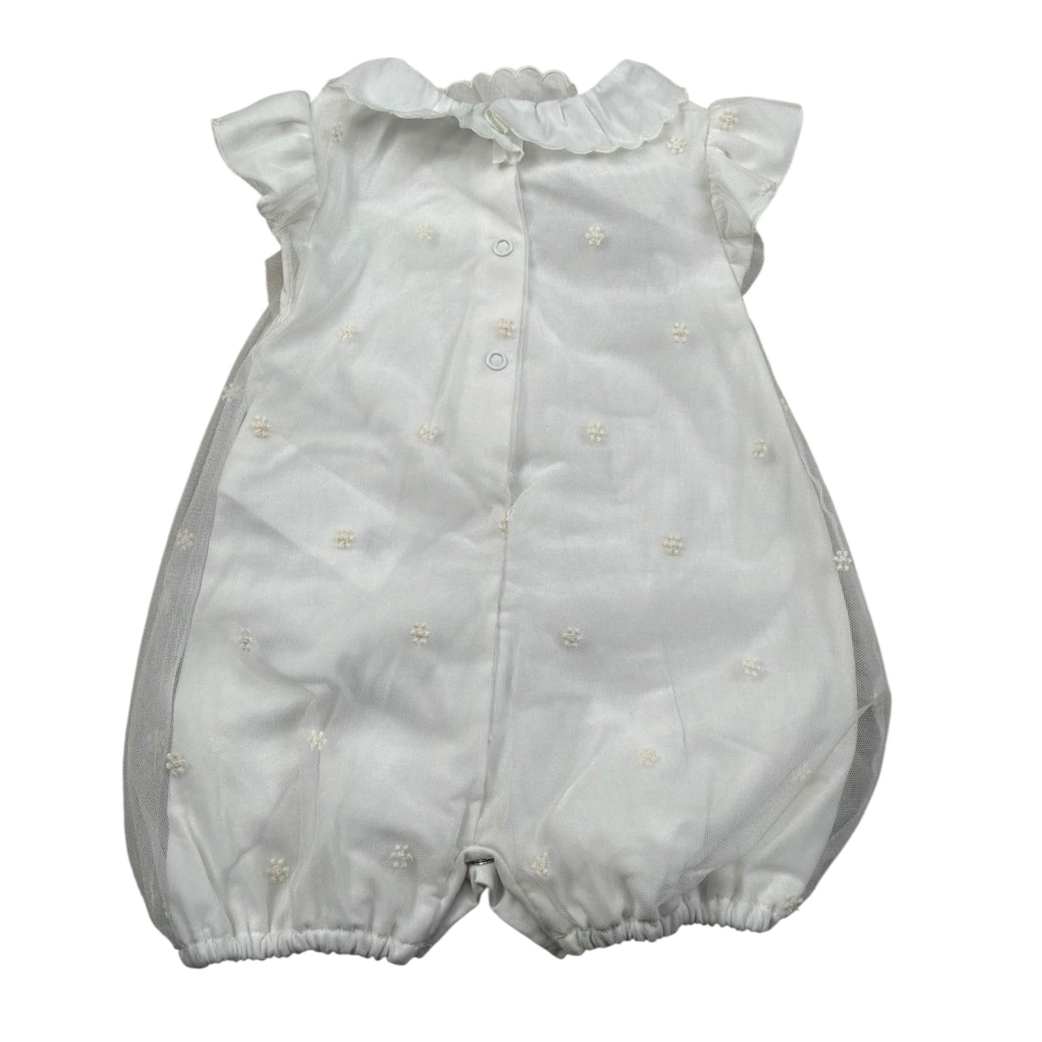 Le Bebe Pagliaccetto Mezza Manica Tinta Unita con Tulle per Neonata LBG5762 BIANCO LE BEBE 