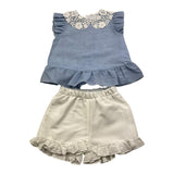 Barcellino Komplett 2-teiliges Shirt-Panty Weiß/Blau für Baby Mädchen