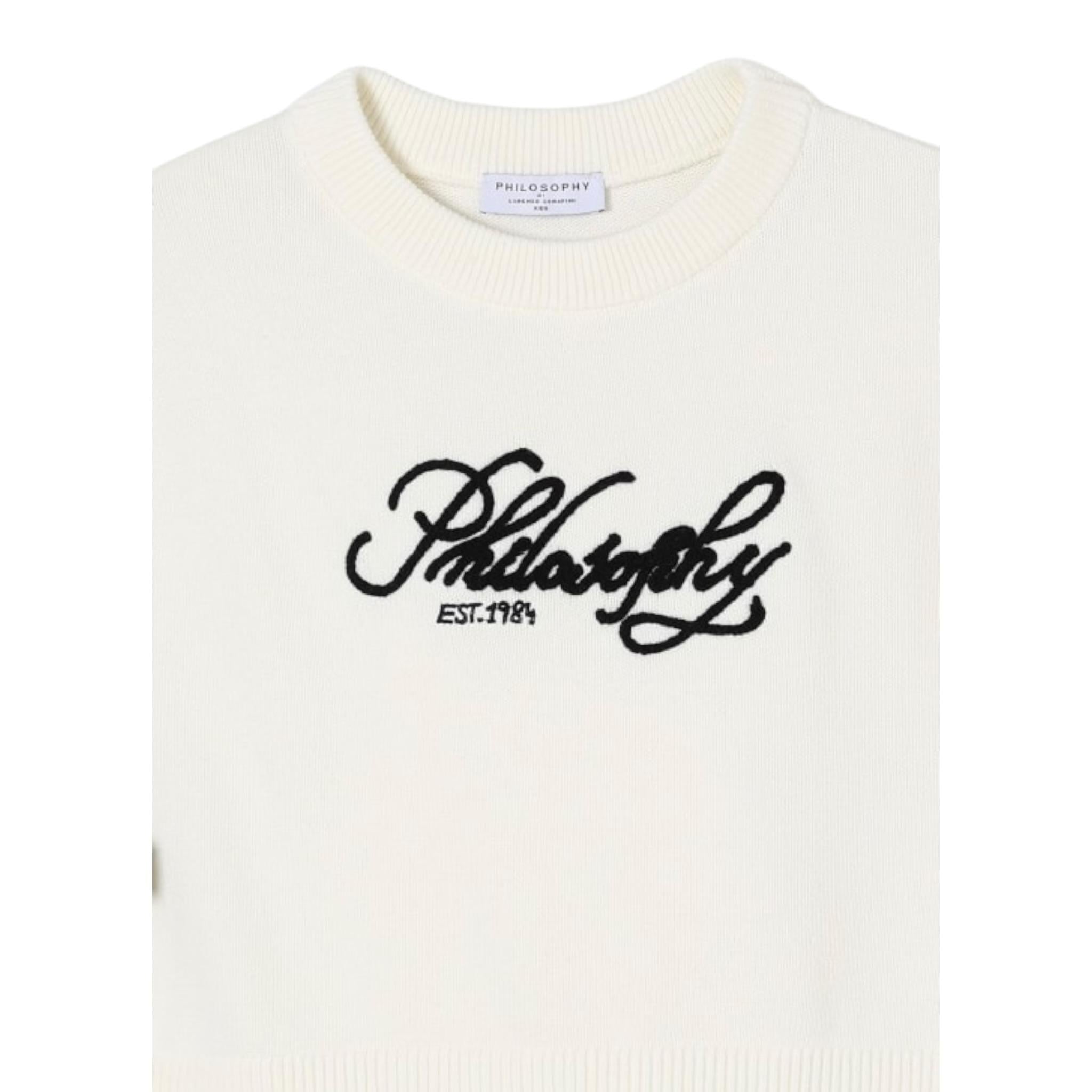 Philosophy Maglia Girocollo Tinta Unita con Logo per Bambina I9E308XX BIANCO PHILOSOPHY 