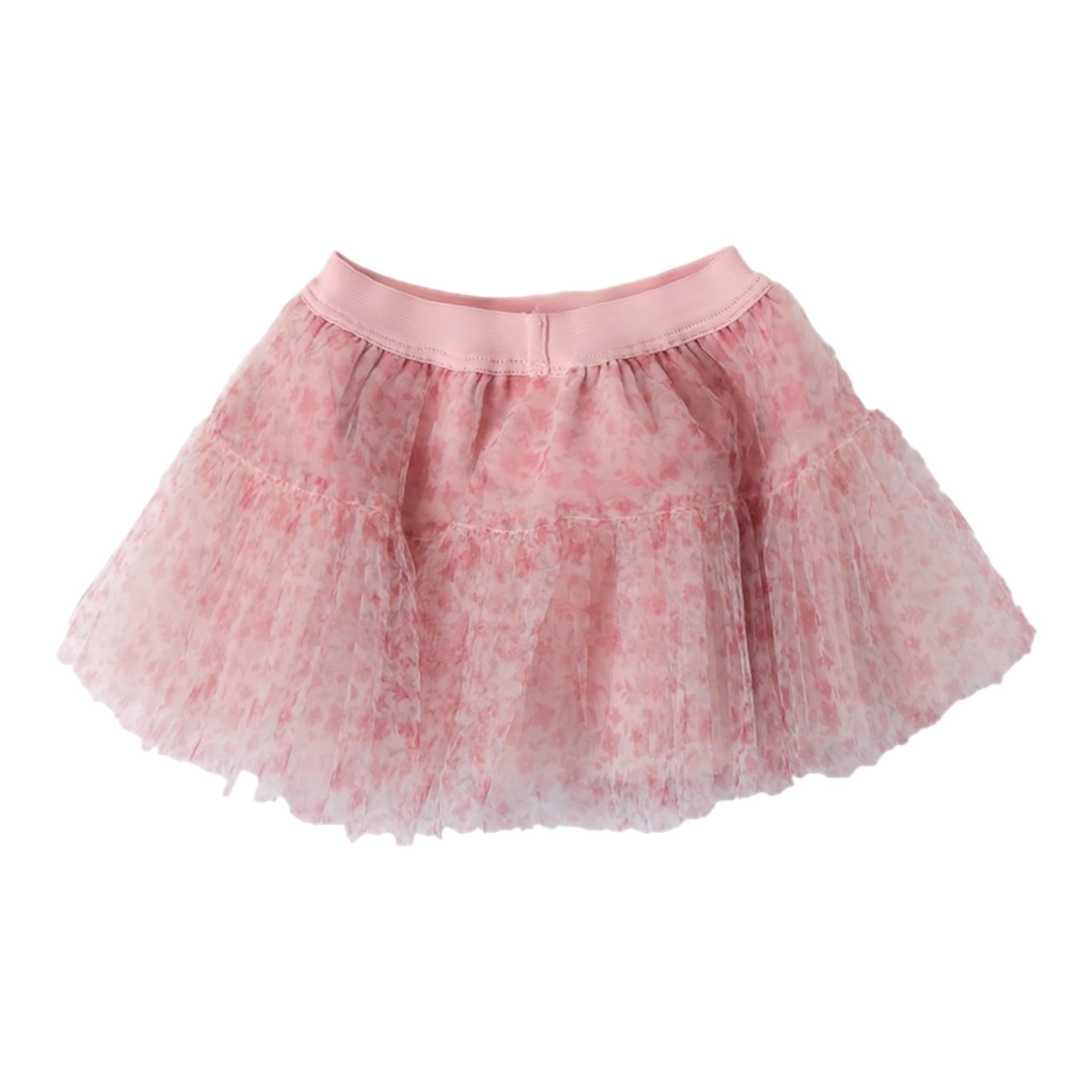 MINI BANDA gonna tinta unita con tulle e fantasia fiori Rosa per Neonata 3A746X ROSA MINI BANDA 