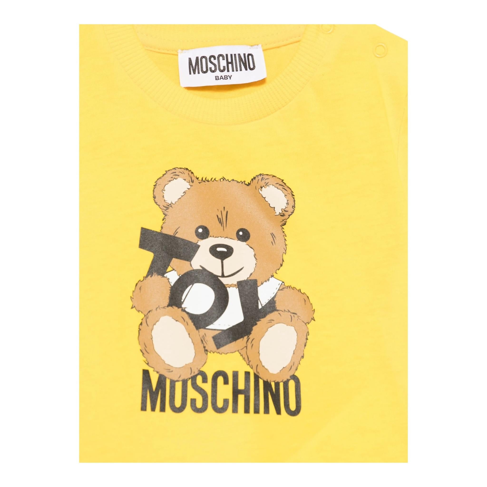 Moschino T-Shirt Girocollo Tinta Unita con Orso per Neonato MNM047XX GIALLO MOSCHINO 