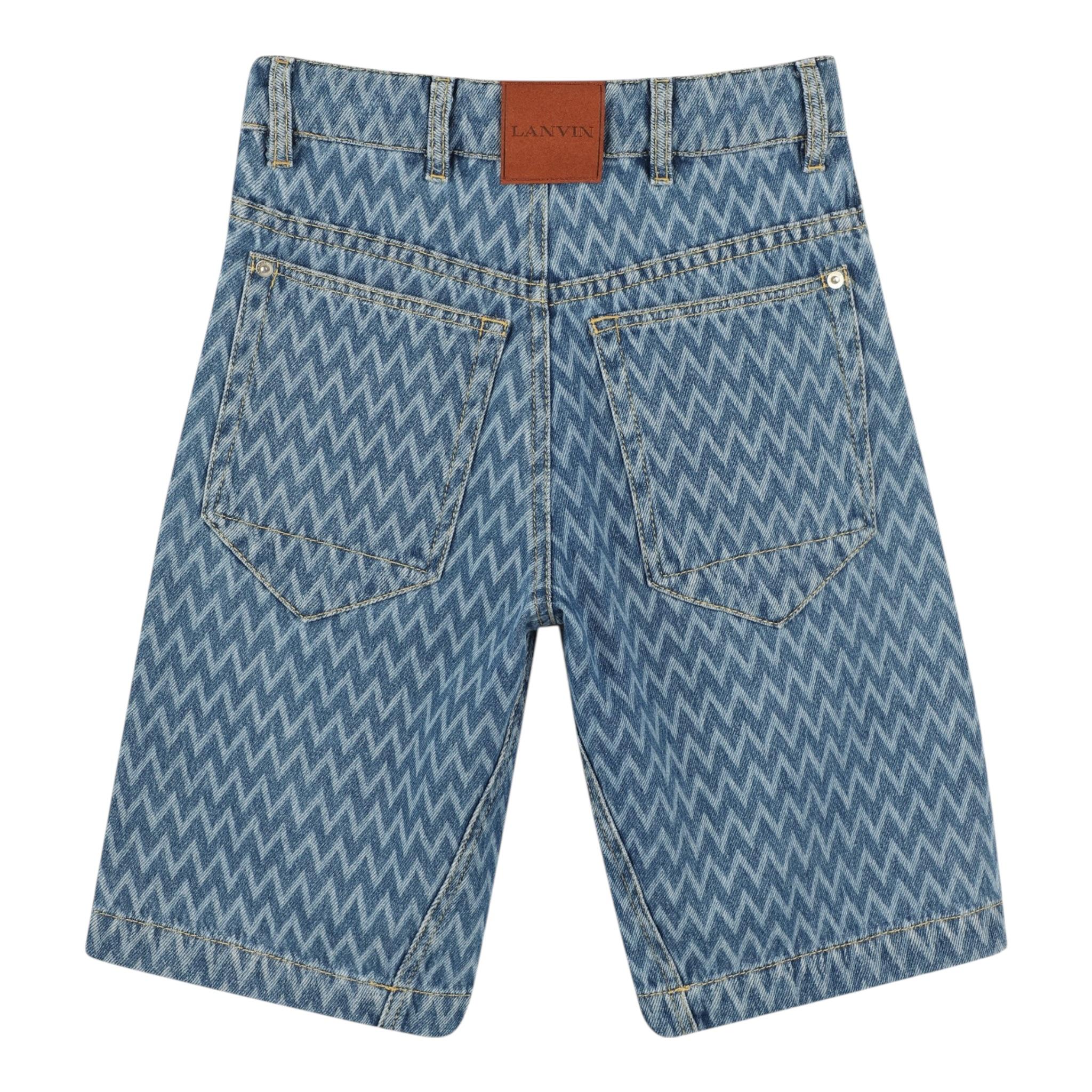 Lanvin Bermuda In Denim Tinta Unita con Girovita Regolabile per Bambino N30220 BLU LANVIN 