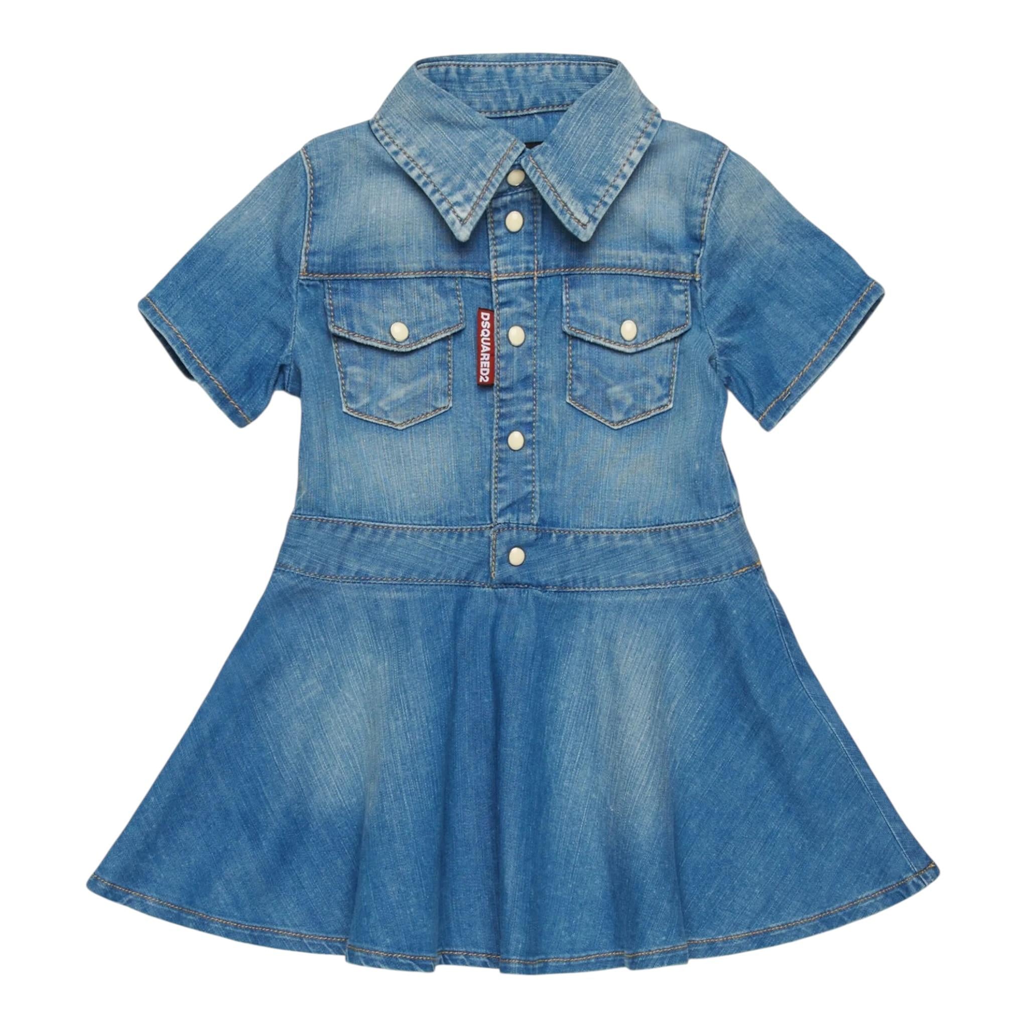 Dsquared2 Abito Mezza Manica In Denim tinta unita Blu per Neonata DQ2762 BLU DSQUARED2 