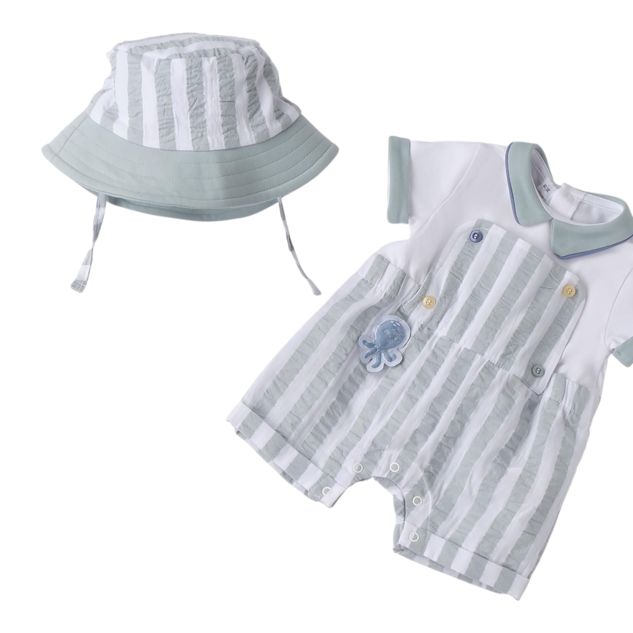 Mini Banda Set Pagliaccetto-Cappello Bicolore Bianco per Neonato 3B685 BIANCO MINI BANDA 