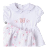 Minibanda Completo 2 Pezzi Short-T-Shirt Tinta Unita con Stampa Farfalle per Neonata 3B760 BIANCO MINIBANDA 