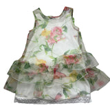 Monnalisa Abito Giromanica Tinta Unita Velata con Fantasia Floreale per Bambina 117924 VERDE MONNALISA 