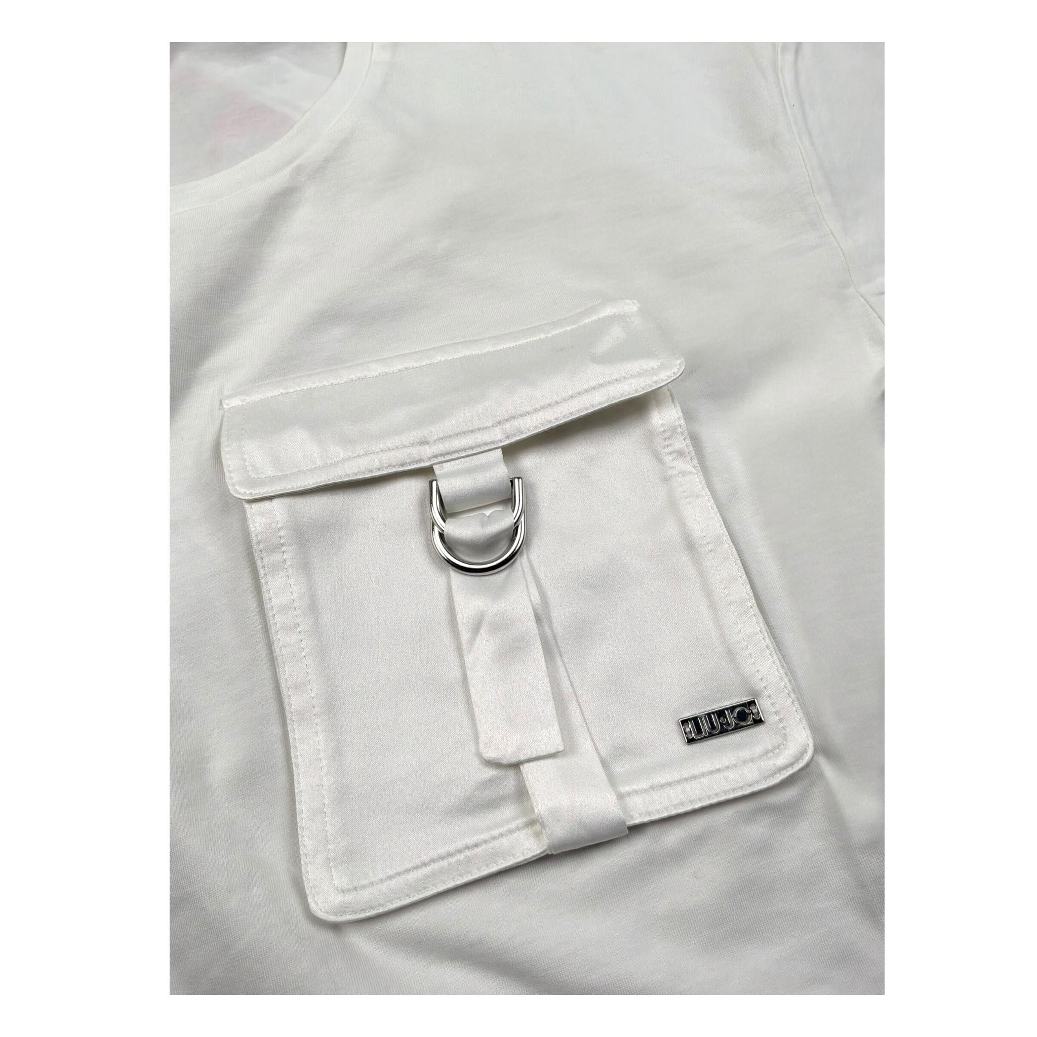Liu Jo T-Shirt Girocollo Tinta Unita con Taschino Modello Crop per Bambina GA5016X BIANCO LIU JO 
