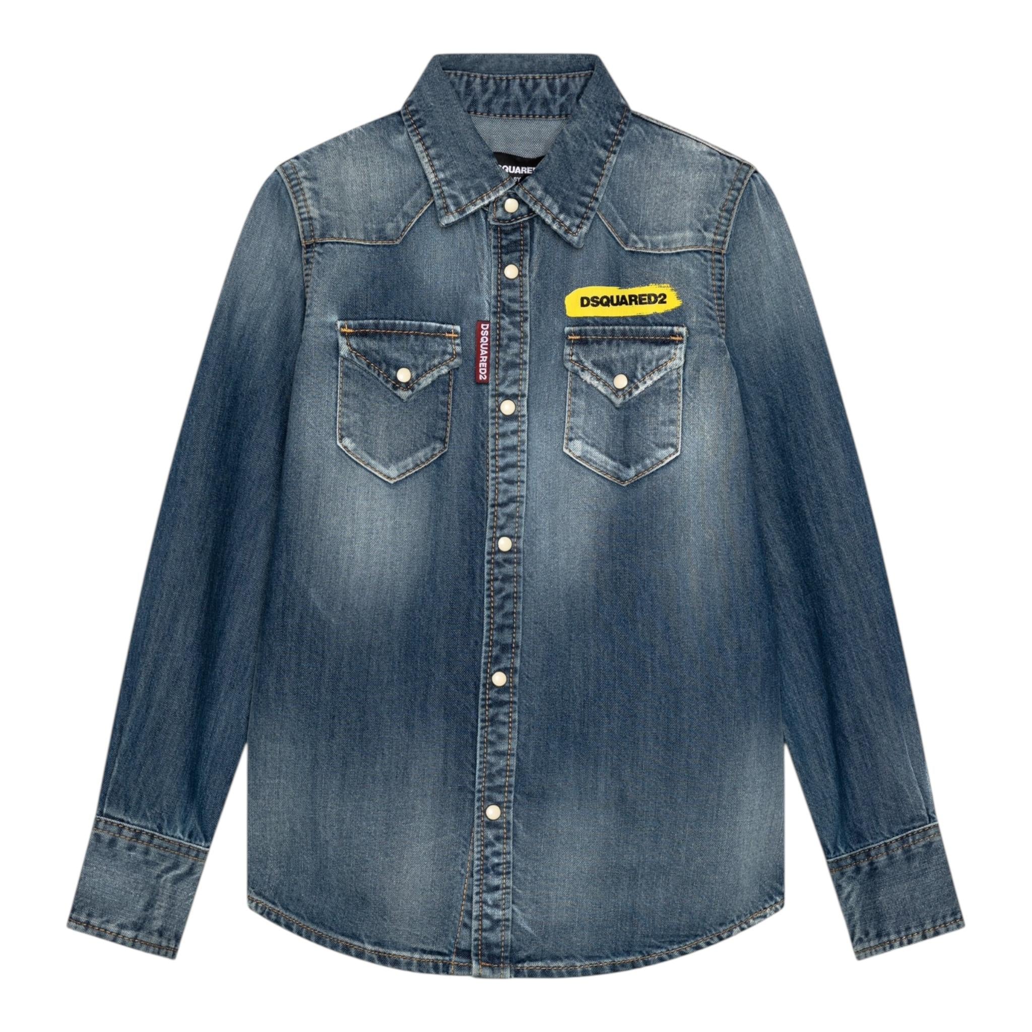 Dsquared2 Camicia Manica Lunga In Denim Tinta Unita per Bambino DQ02DG AZZURRO DSQUARED2 