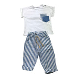 Barcellino Komplett T-Shirt-Hose Zweifarbig Weiß/Blau Für Neugeborene