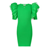 Twinset Einfarbiges Halbarmkleid mit grünem Tüll für Mädchen