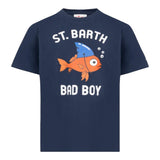Saint Barth T.Shirt Girocollo Tinta Unita con Logo per Neonato TSH000100055 BLU SAINT BARTH 